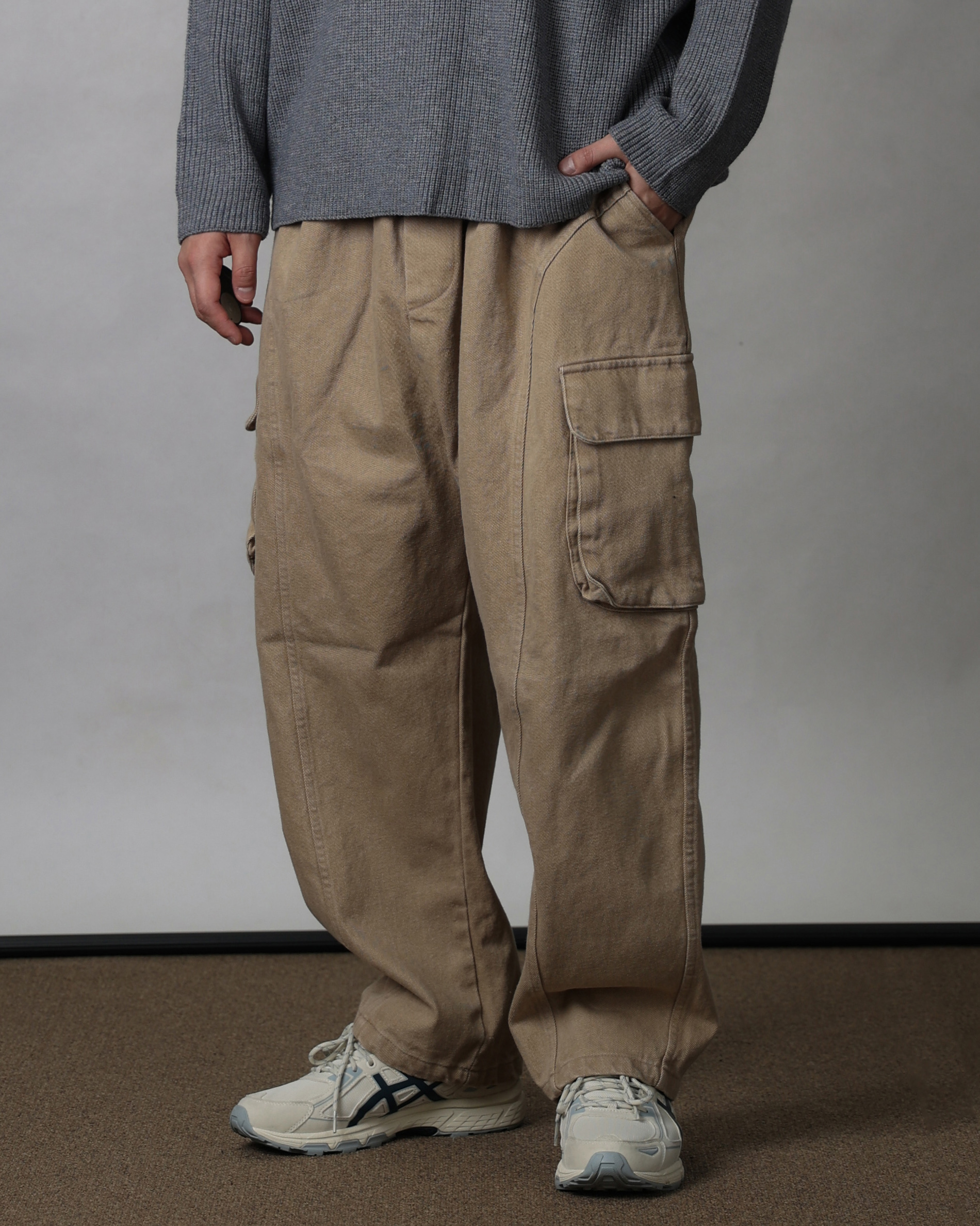 RAM Real Detailing Wide Cargo Heavy Pants (Charcoal/Beige/Coral)