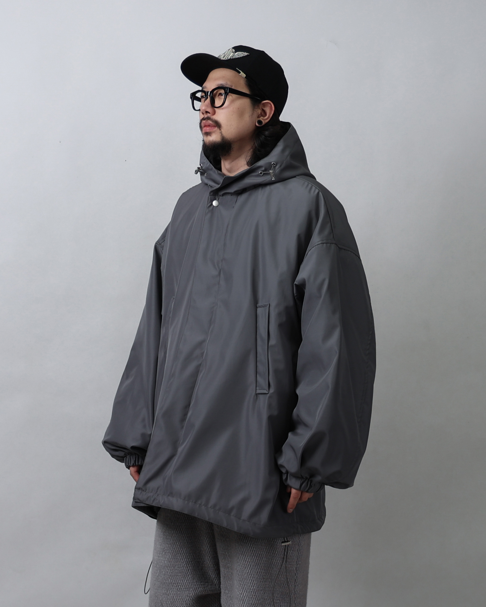VVOD Maxi Wide Hoodie Balloon Parka (Black/Olive Gray)